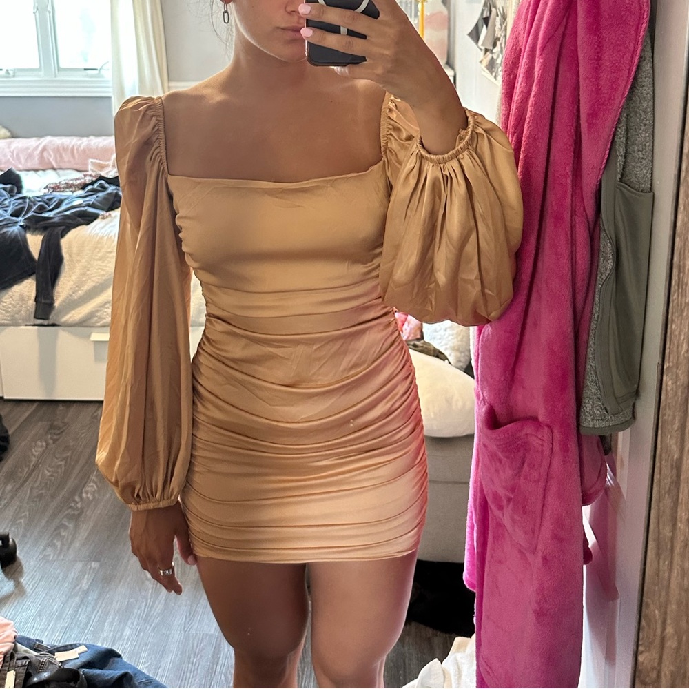 Oh Polly heart on my sleeve ruched long sleeve dress